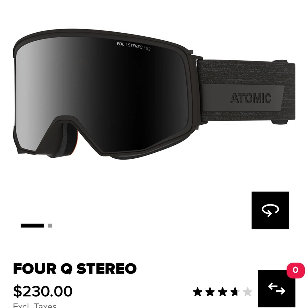 NIB Ski Goggles ATOMIC Black Four W Stereo with Mirrored Lens